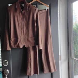 Vintage Weekenders Brown Two-Piece Zip Jacket & Wide-Leg Pants Set Size M